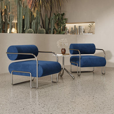 Traditional French Corduroy Suede Stainless Steel Cylindrical Square Accent Chair With Backrest Armrests For Living Room