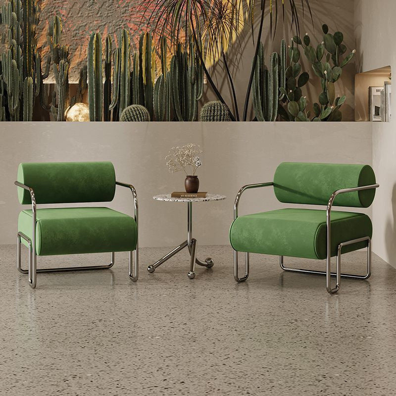 Traditional French Corduroy Suede Stainless Steel Cylindrical Square Accent Chair With Backrest Armrests For Living Room