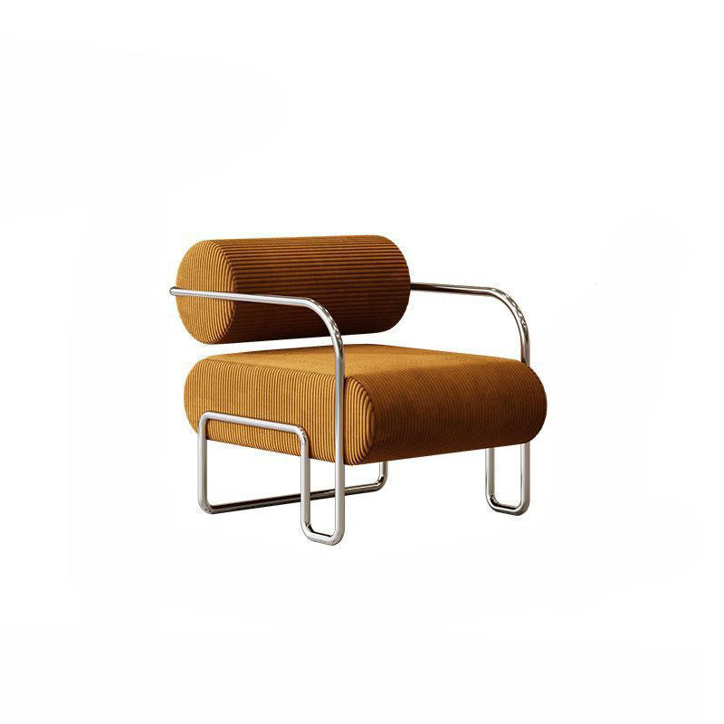 Traditional French Corduroy Suede Stainless Steel Cylindrical Square Accent Chair With Backrest Armrests For Living Room