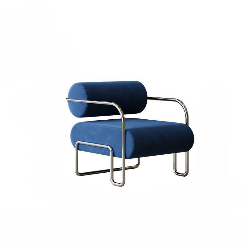 Traditional French Corduroy Suede Stainless Steel Cylindrical Square Accent Chair With Backrest Armrests For Living Room