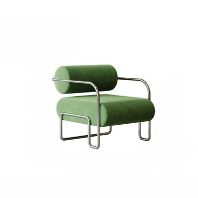 Traditional French Corduroy Suede Stainless Steel Cylindrical Square Accent Chair With Backrest Armrests For Living Room