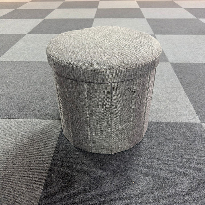 Modern Minimalist Linen Teddy Fleece Textured Cylindrical Low Stool Storage For Living Room