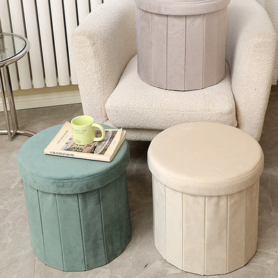 Modern Minimalist Linen Teddy Fleece Textured Cylindrical Low Stool Storage For Living Room