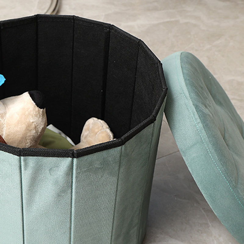 Modern Minimalist Linen Teddy Fleece Textured Cylindrical Low Stool Storage For Living Room