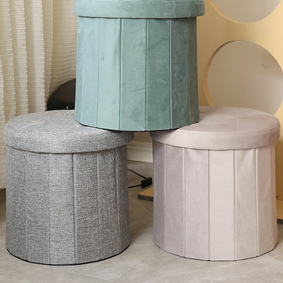 Modern Minimalist Linen Teddy Fleece Textured Cylindrical Low Stool Storage For Living Room
