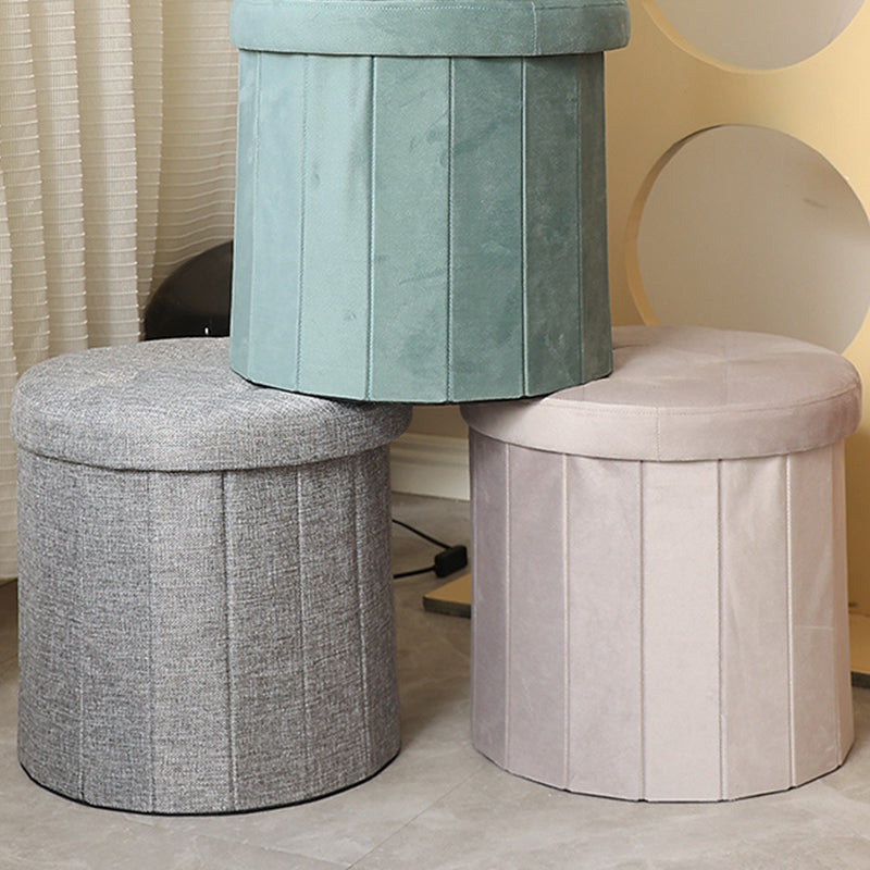 Modern Minimalist Linen Teddy Fleece Textured Cylindrical Low Stool Storage For Living Room