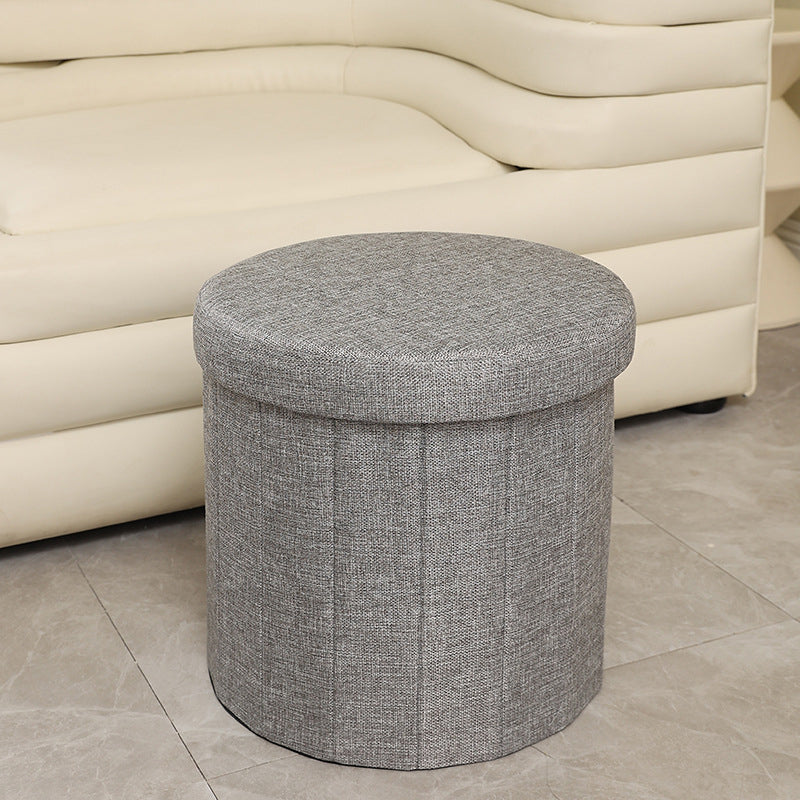 Modern Minimalist Linen Teddy Fleece Textured Cylindrical Low Stool Storage For Living Room