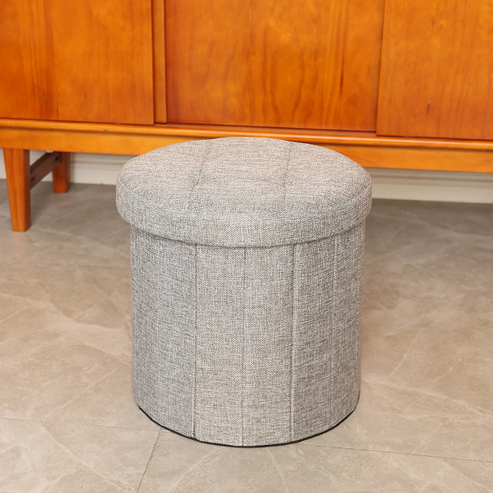 Modern Minimalist Linen Teddy Fleece Textured Cylindrical Low Stool Storage For Living Room