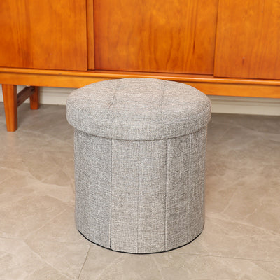 Modern Minimalist Linen Teddy Fleece Textured Cylindrical Low Stool Storage For Living Room