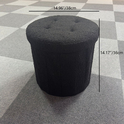 Modern Minimalist Linen Teddy Fleece Textured Cylindrical Low Stool Storage For Living Room