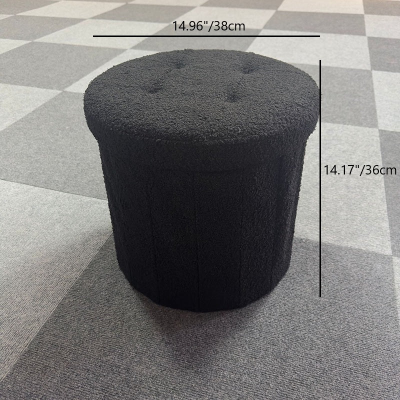 Modern Minimalist Linen Teddy Fleece Textured Cylindrical Low Stool Storage For Living Room