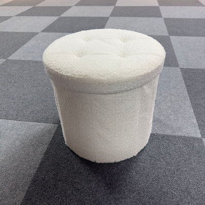 Modern Minimalist Linen Teddy Fleece Textured Cylindrical Low Stool Storage For Living Room