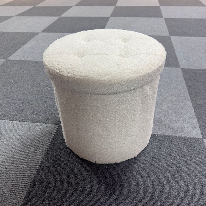 Modern Minimalist Linen Teddy Fleece Textured Cylindrical Low Stool Storage For Living Room