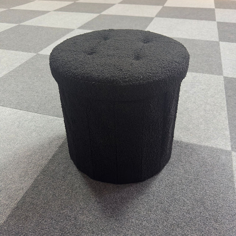 Modern Minimalist Linen Teddy Fleece Textured Cylindrical Low Stool Storage For Living Room