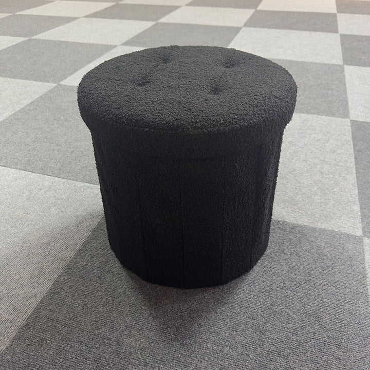 Modern Minimalist Linen Teddy Fleece Textured Cylindrical Low Stool Storage For Living Room