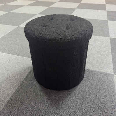 Modern Minimalist Linen Teddy Fleece Textured Cylindrical Low Stool Storage For Living Room