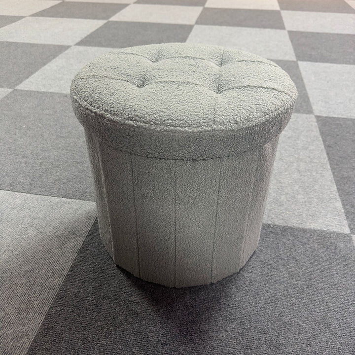 Modern Minimalist Linen Teddy Fleece Textured Cylindrical Low Stool Storage For Living Room
