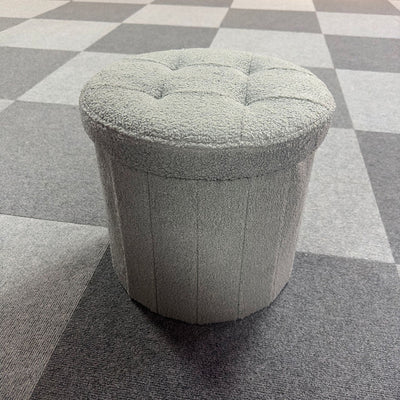 Modern Minimalist Linen Teddy Fleece Textured Cylindrical Low Stool Storage For Living Room