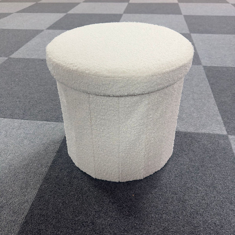 Modern Minimalist Linen Teddy Fleece Textured Cylindrical Low Stool Storage For Living Room