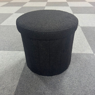 Modern Minimalist Linen Teddy Fleece Textured Cylindrical Low Stool Storage For Living Room
