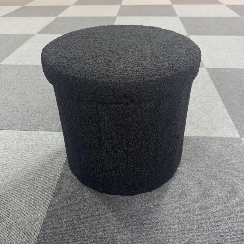 Modern Minimalist Linen Teddy Fleece Textured Cylindrical Low Stool Storage For Living Room
