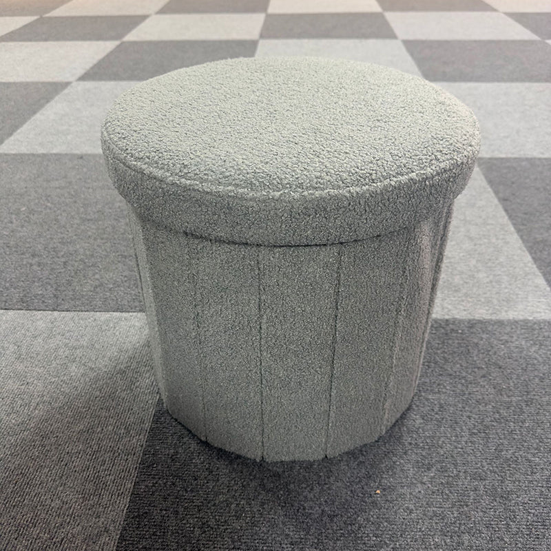 Modern Minimalist Linen Teddy Fleece Textured Cylindrical Low Stool Storage For Living Room