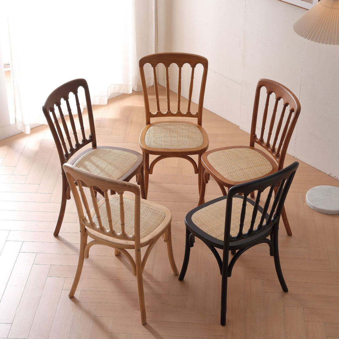 Traditional Chinese Solid Wood Rattan U-Shaped Rounded Dining Chair With Backrest For Dining Room