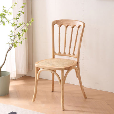 Traditional Chinese Solid Wood Rattan U-Shaped Rounded Dining Chair With Backrest For Dining Room