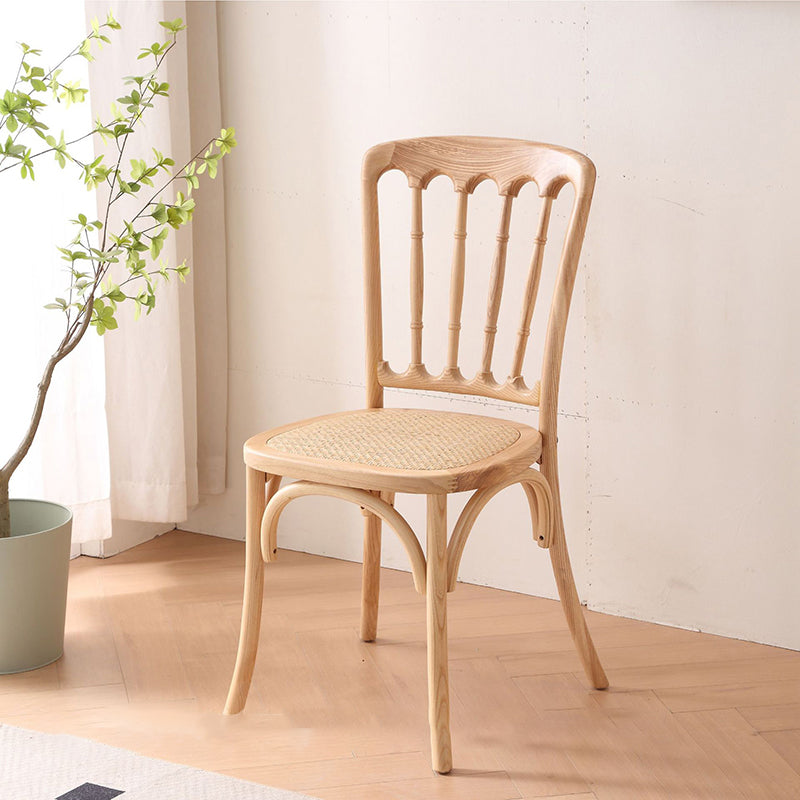 Traditional Chinese Solid Wood Rattan U-Shaped Rounded Dining Chair With Backrest For Dining Room