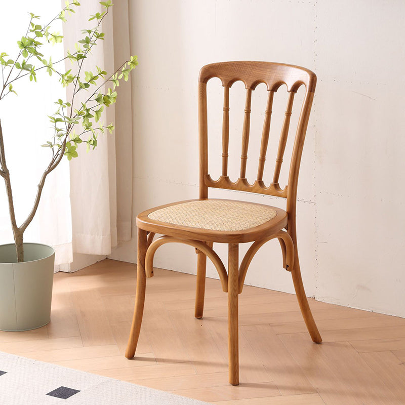 Traditional Chinese Solid Wood Rattan U-Shaped Rounded Dining Chair With Backrest For Dining Room