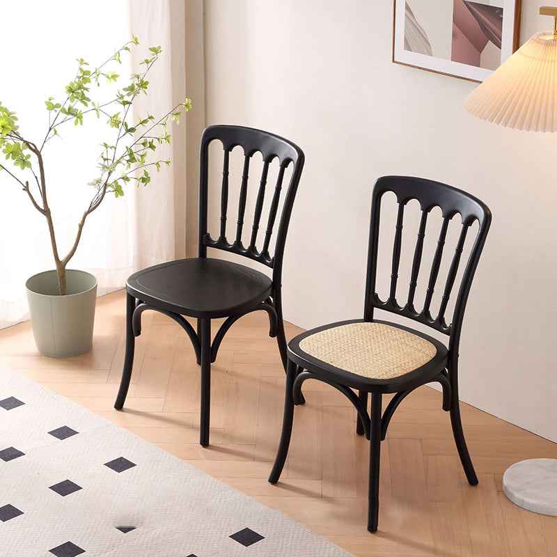 Traditional Chinese Solid Wood Rattan U-Shaped Rounded Dining Chair With Backrest For Dining Room