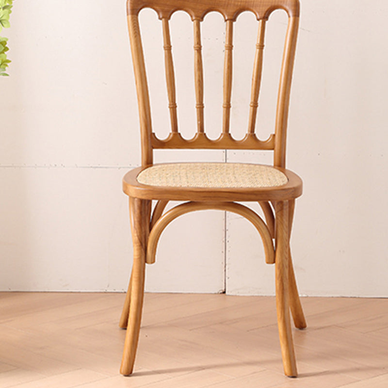 Traditional Chinese Solid Wood Rattan U-Shaped Rounded Dining Chair With Backrest For Dining Room