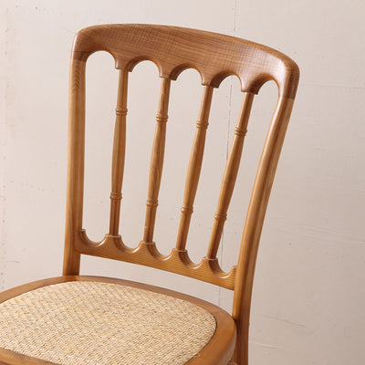 Traditional Chinese Solid Wood Rattan U-Shaped Rounded Dining Chair With Backrest For Dining Room