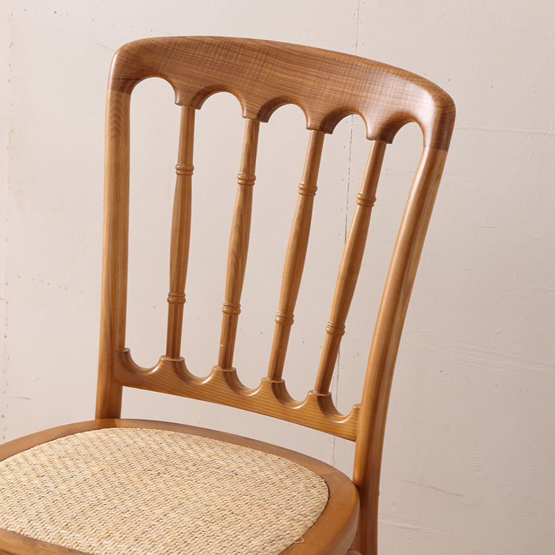 Traditional Chinese Solid Wood Rattan U-Shaped Rounded Dining Chair With Backrest For Dining Room