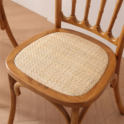 Traditional Chinese Solid Wood Rattan U-Shaped Rounded Dining Chair With Backrest For Dining Room