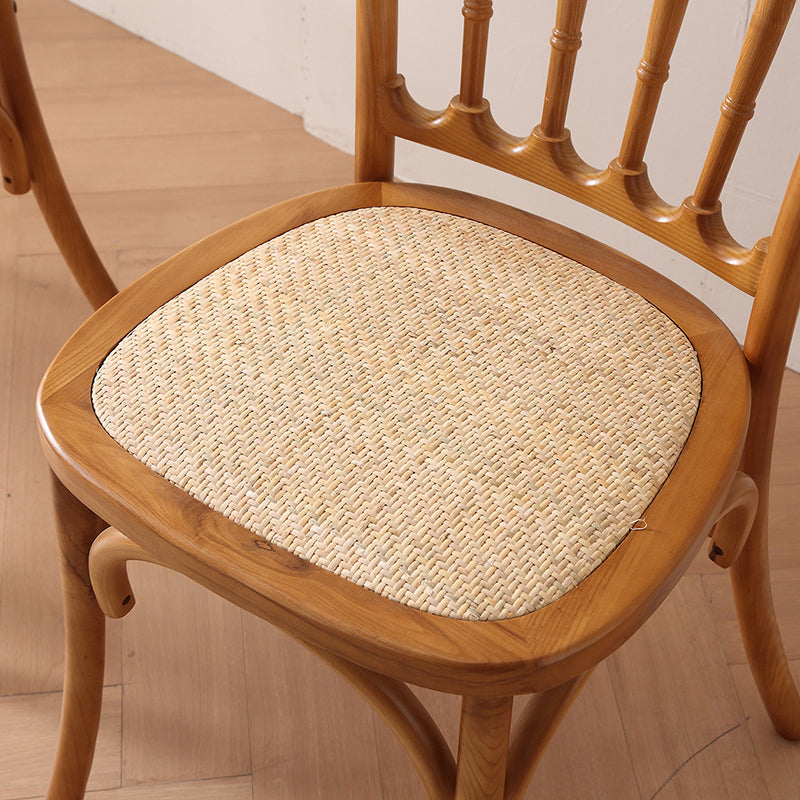 Traditional Chinese Solid Wood Rattan U-Shaped Rounded Dining Chair With Backrest For Dining Room