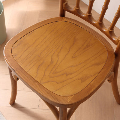 Traditional Chinese Solid Wood Rattan U-Shaped Rounded Dining Chair With Backrest For Dining Room