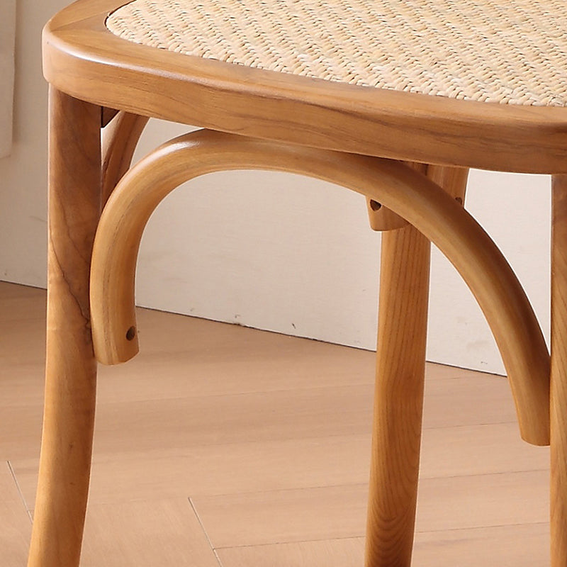 Traditional Chinese Solid Wood Rattan U-Shaped Rounded Dining Chair With Backrest For Dining Room