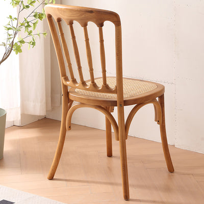 Traditional Chinese Solid Wood Rattan U-Shaped Rounded Dining Chair With Backrest For Dining Room