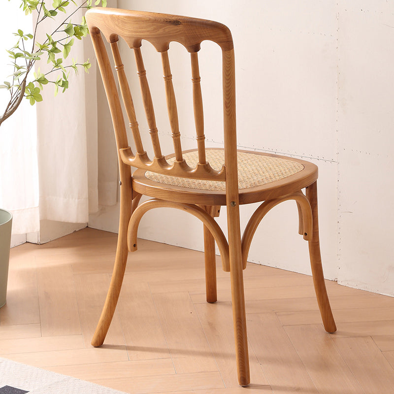 Traditional Chinese Solid Wood Rattan U-Shaped Rounded Dining Chair With Backrest For Dining Room