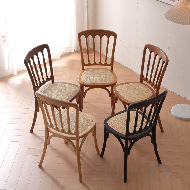 Traditional Chinese Solid Wood Rattan U-Shaped Rounded Dining Chair With Backrest For Dining Room