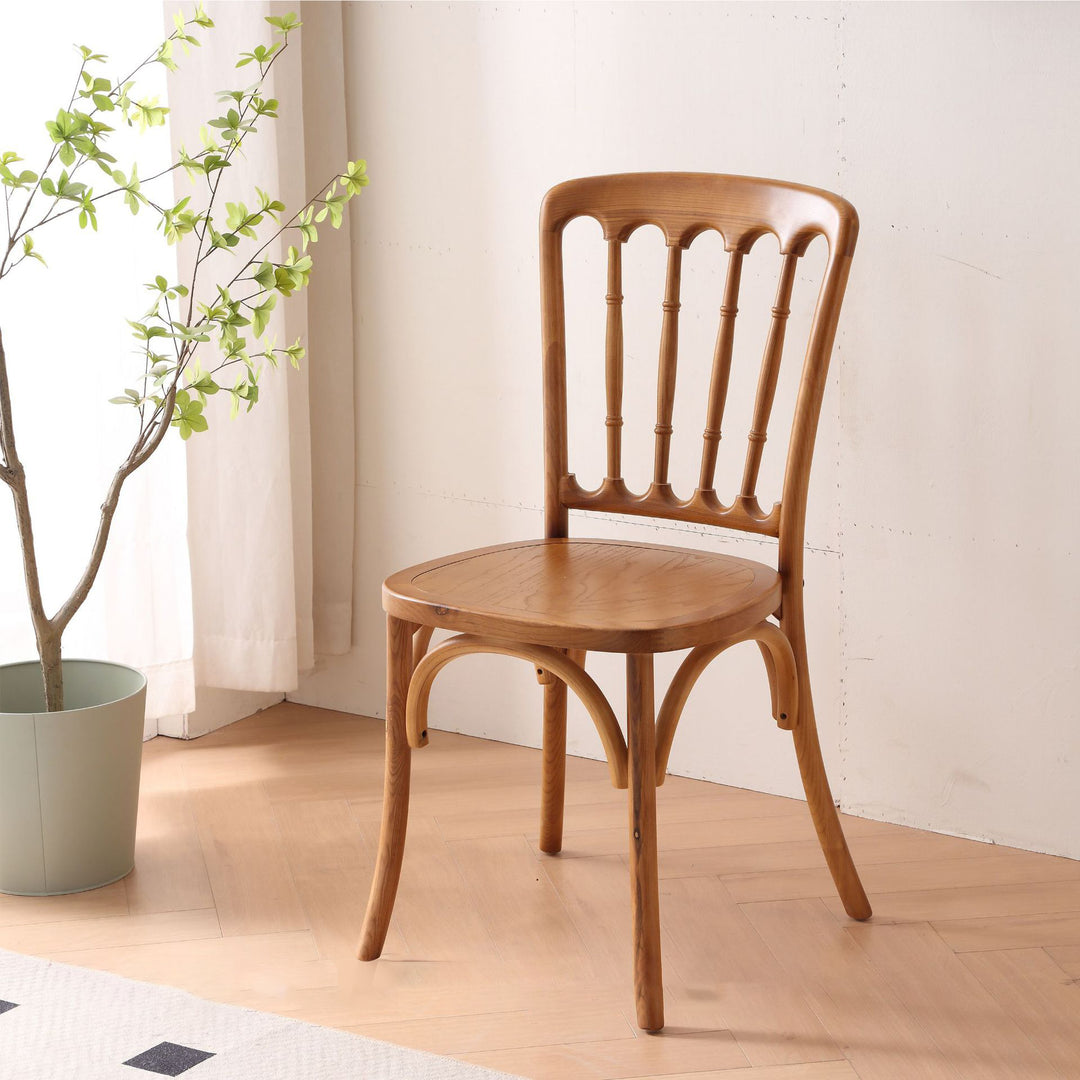 Traditional Chinese Solid Wood Rattan U-Shaped Rounded Dining Chair With Backrest For Dining Room