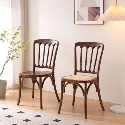 Traditional Chinese Solid Wood Rattan U-Shaped Rounded Dining Chair With Backrest For Dining Room