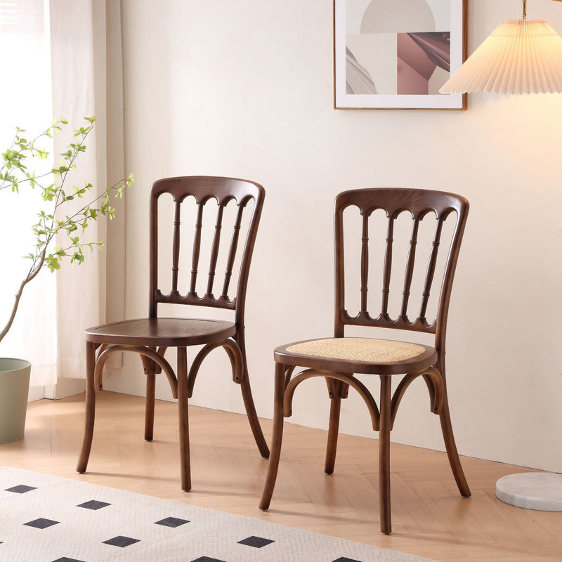 Traditional Chinese Solid Wood Rattan U-Shaped Rounded Dining Chair With Backrest For Dining Room