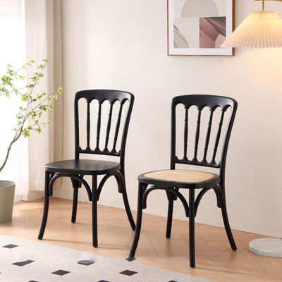 Traditional Chinese Solid Wood Rattan U-Shaped Rounded Dining Chair With Backrest For Dining Room