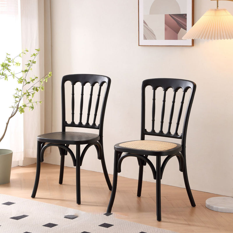 Traditional Chinese Solid Wood Rattan U-Shaped Rounded Dining Chair With Backrest For Dining Room