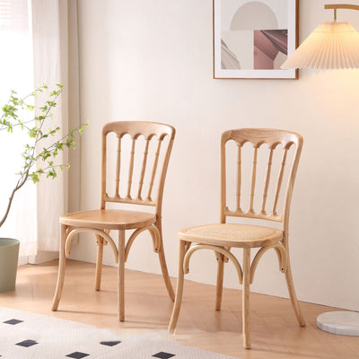 Traditional Chinese Solid Wood Rattan U-Shaped Rounded Dining Chair With Backrest For Dining Room