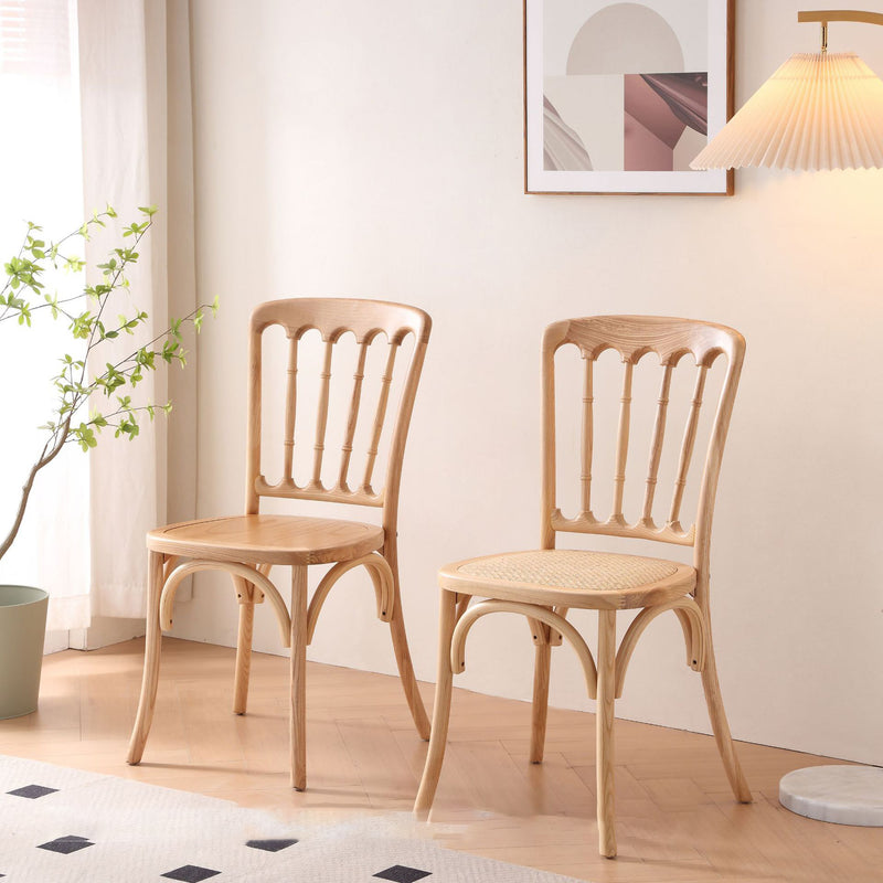 Traditional Chinese Solid Wood Rattan U-Shaped Rounded Dining Chair With Backrest For Dining Room