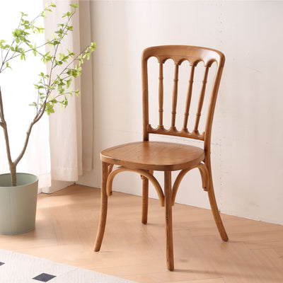 Traditional Chinese Solid Wood Rattan U-Shaped Rounded Dining Chair With Backrest For Dining Room