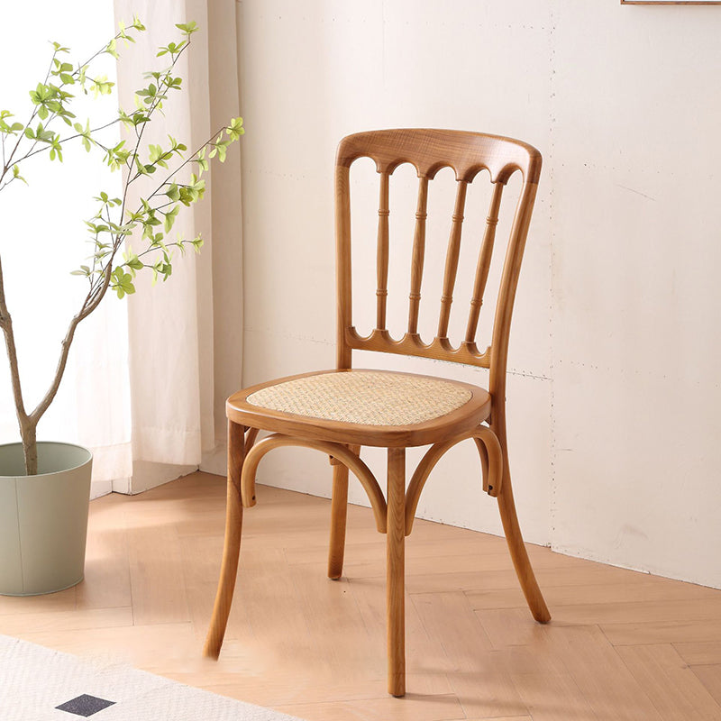 Traditional Chinese Solid Wood Rattan U-Shaped Rounded Dining Chair With Backrest For Dining Room